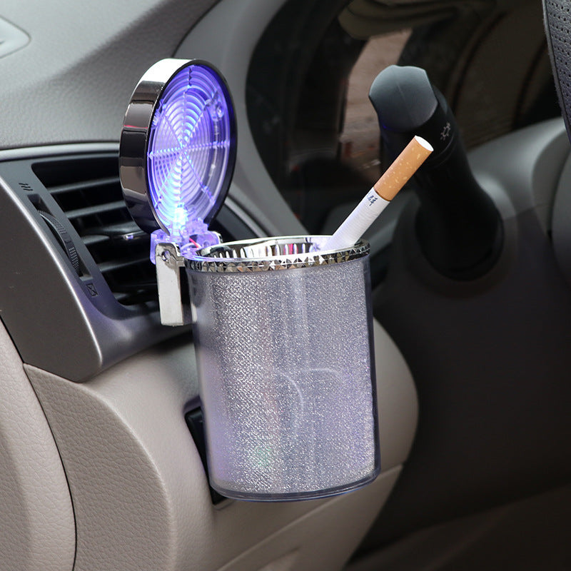 Flag Village Auto Tools Car Ashtray With LED Light RGB Ambient Light Cigarette Cigar Ash Tray Container Trash Can Portable Ashtray Auto Accessories