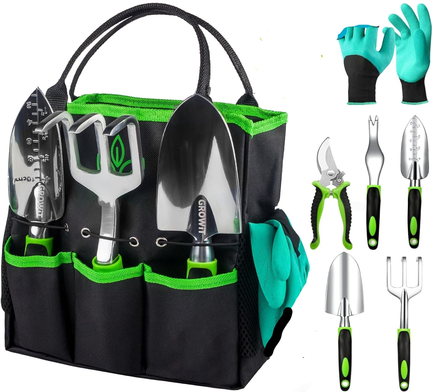 Flag Village Heavy Duty Garden Tools 9Pieces Set - Rust Proof, Ergonomic Gardening Hand Tools Garden Gifts For Mom And Dad