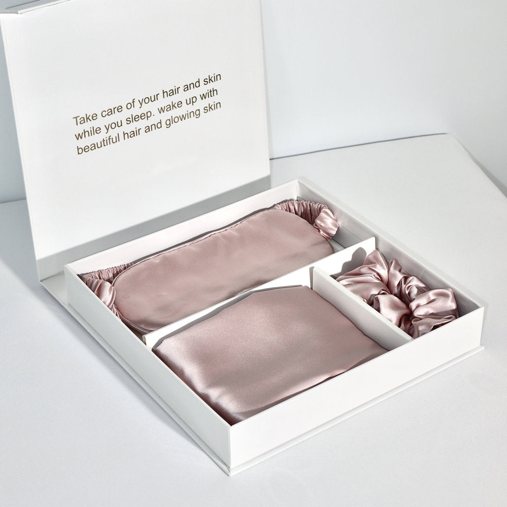 Flag Village Bright Version Silk Pillowcase Eye Mask Hair Ring Three-piece Set 22 M Gift Box Set