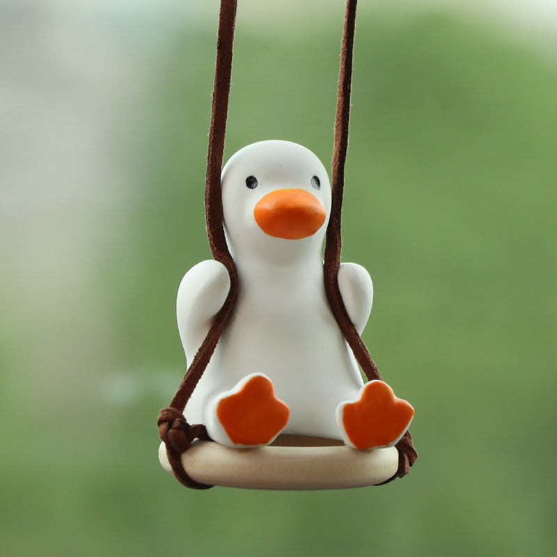 Flag Village Car Pendant Cute Anime Little Duck Swing Auto Rearview Mirror Hanging Ornaments Interior Decoraction Accessories For Girls Gifts