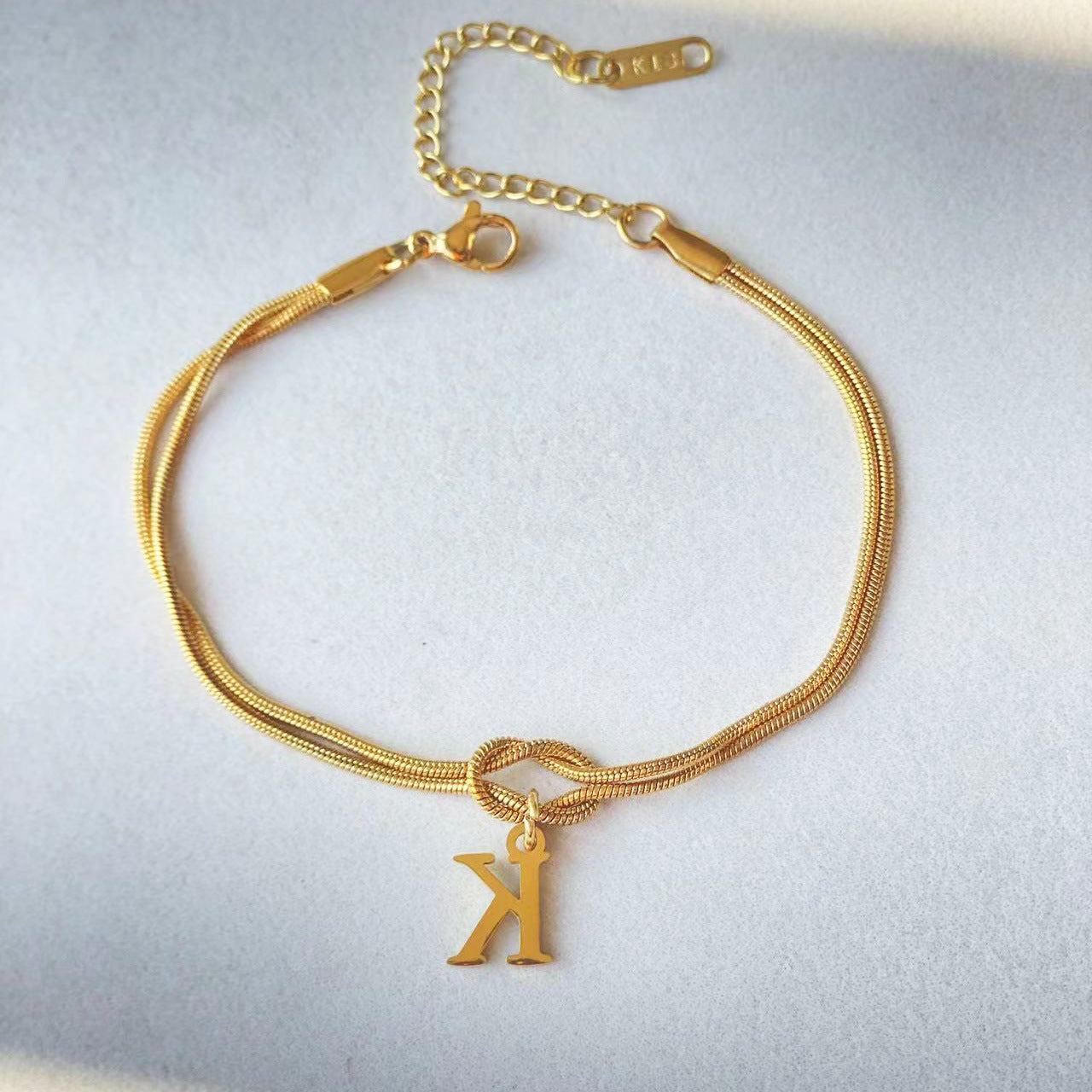 Flag Village New Letter A-Z Love Knot Bracelets For Women Couple Gold Color Dainty Snake Chain Charm Bracelet Stainless Steel Jewelry Gift Valentine's Day Gifts