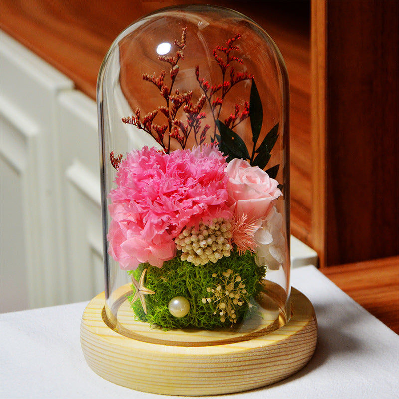 Flag Village Carnation Eternal Flower Glass Cover Finished Gift Box