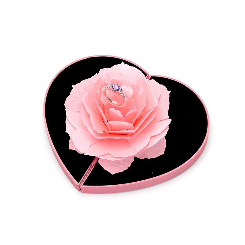 Flag Village 3D Love Box Heart-shaped Rose Flower Rotating Ring Box Valentines Day Gift