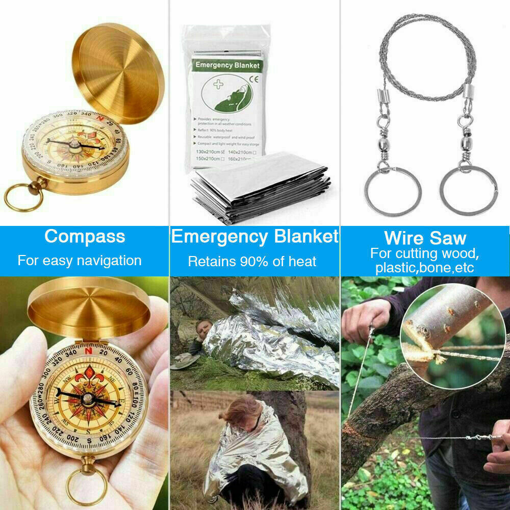 Flag Village 14-In-1 Outdoor Emergency Survival Kit Camping Hiking Tactical Gear Case Set Box