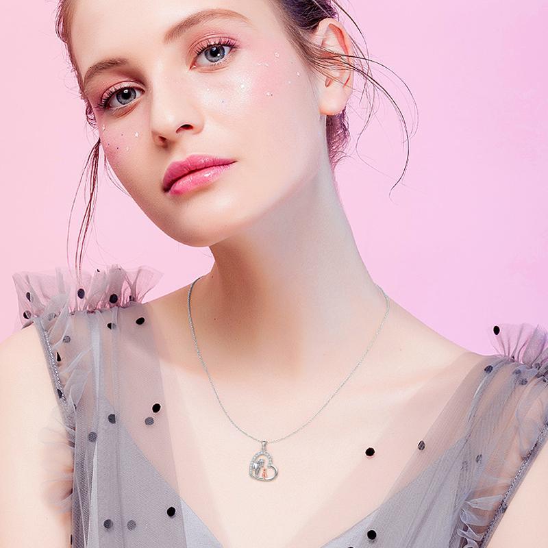 Flag Village Sterling Silver Heart Horse and Girl Pendant Necklace Jewelry Gifts for Women Girls Kids
