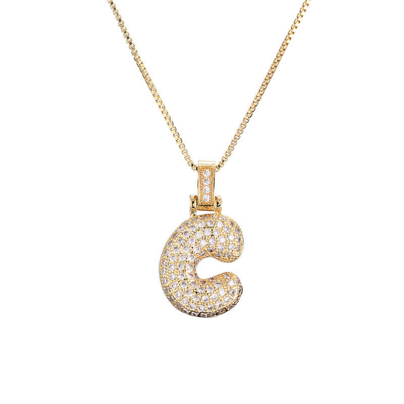 Flag Village Clavicle Chain Copper Micro Inlaid Zircon 26 Letter Pendant Necklace For Women's Birthday Jewelry Gifts