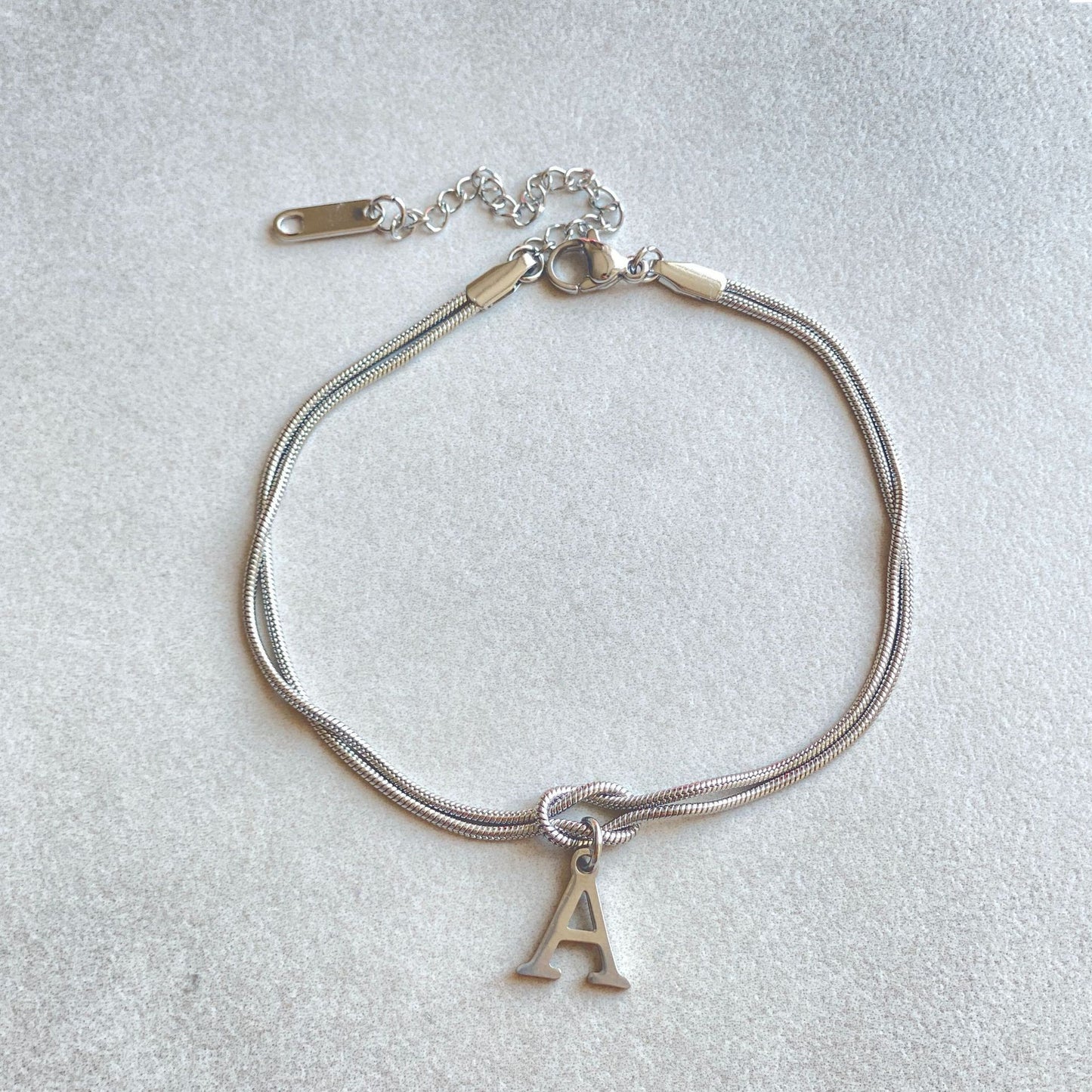 Flag Village New Letter A-Z Love Knot Bracelets For Women Couple Gold Color Dainty Snake Chain Charm Bracelet Stainless Steel Jewelry Gift Valentine's Day Gifts