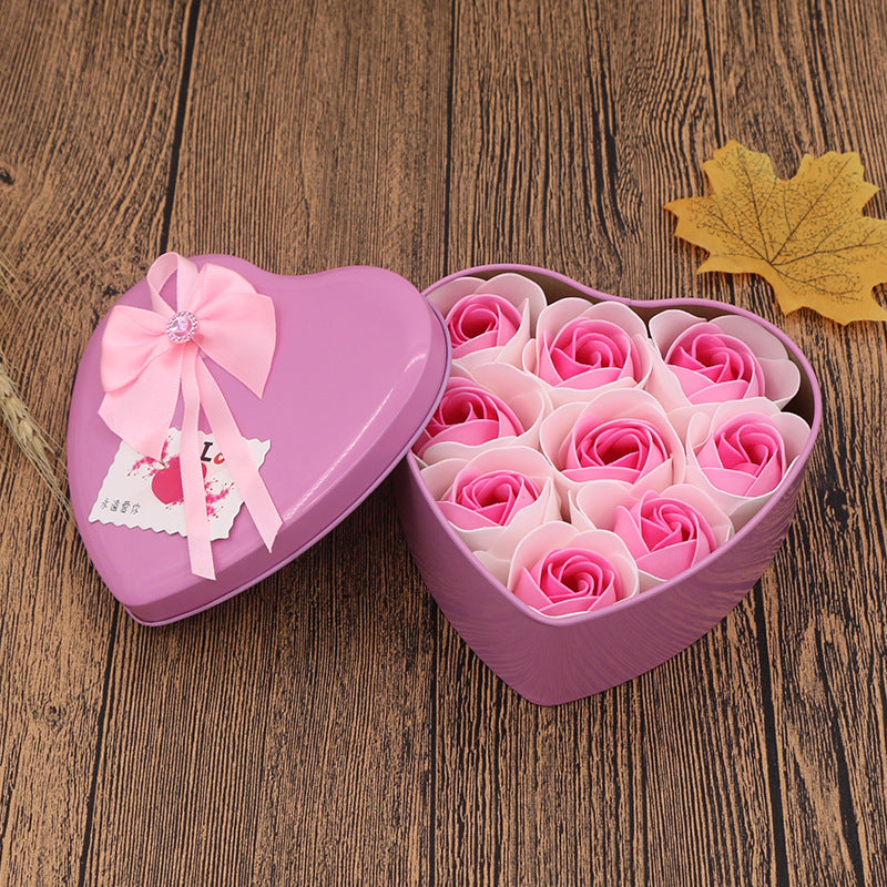 Flag Village Soap Flower Gift Box Valentine's Day Gift Mother's Day Creative Gifts Bear Flower Rose Heart Shaped Tin Box