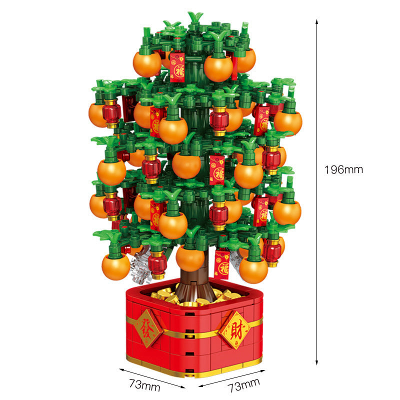 Flag Village DIY Building Blocks Music Box Christmas Tree Model Desktop Decoration Ornaments Gift Box For Woman Kids Present New Year Gifts
