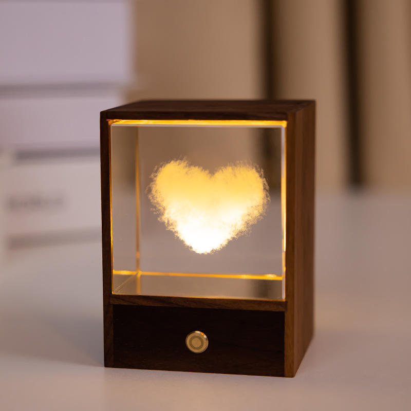 Flag Village Wooden Box Square Crystal Ball Elk Cloud Night Light Christmas Birthday Gift