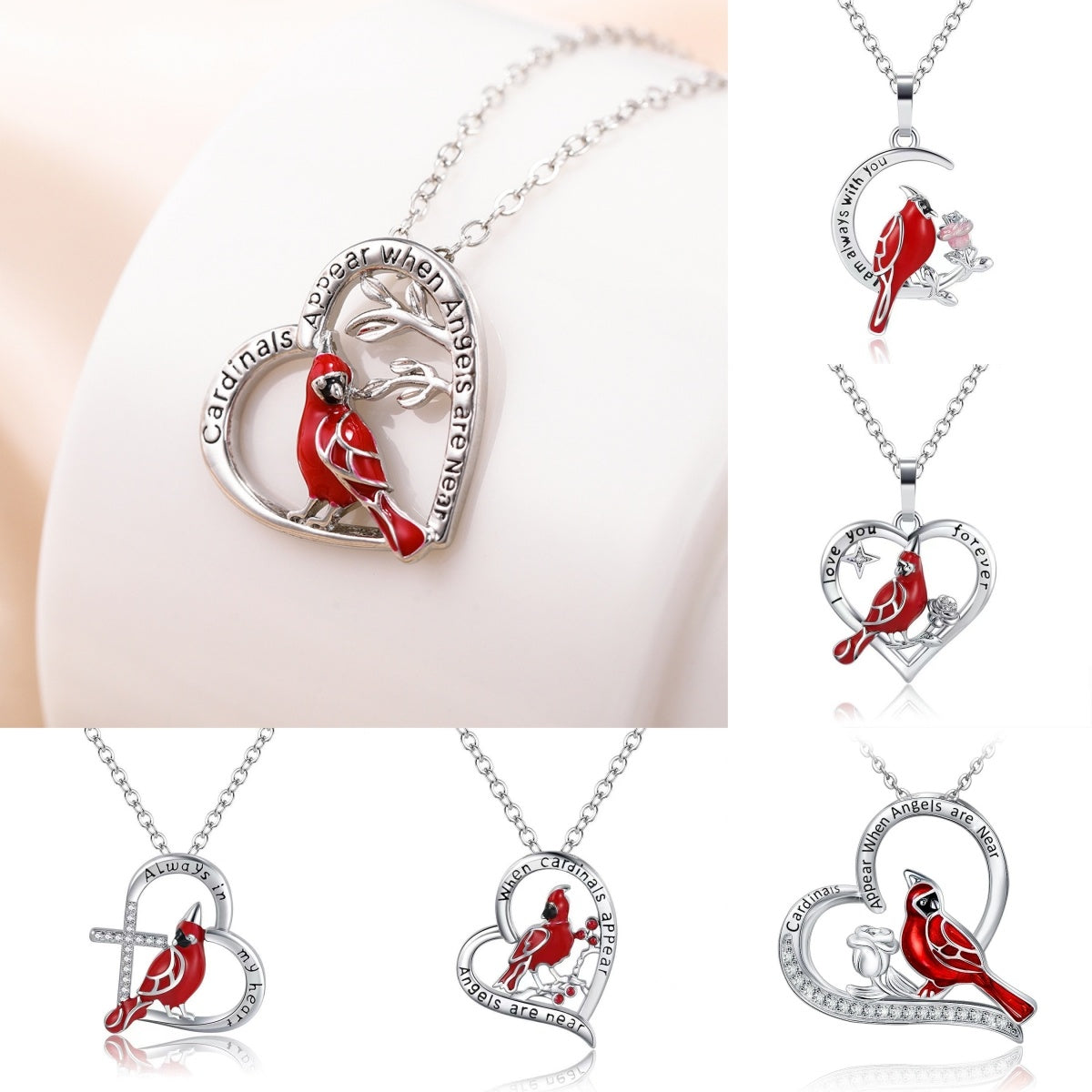Flag Village Creative Heart Shaped Cardinal Pendant Necklace, Exquisite Party Commemorative Accessory Gift Jewelry Anniversary Party Gifts, Valentine's Day Gift