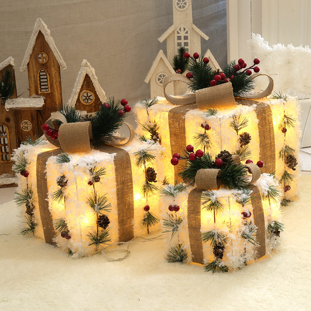 Flag Village Christmas Gift Box Fabric Gift Bag Three-piece Pile Head Gift Box