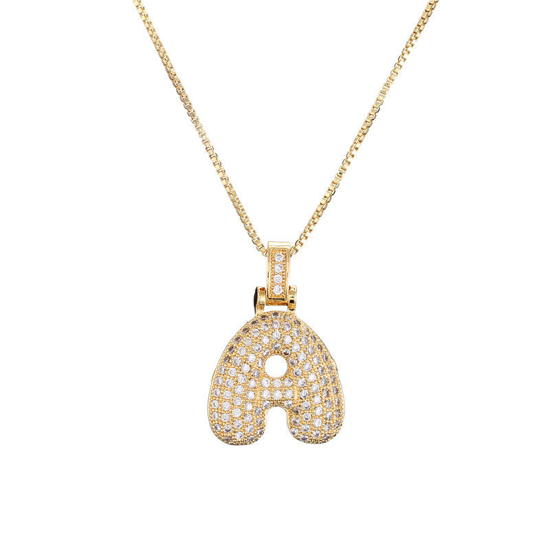 Flag Village Clavicle Chain Copper Micro Inlaid Zircon 26 Letter Pendant Necklace For Women's Birthday Jewelry Gifts