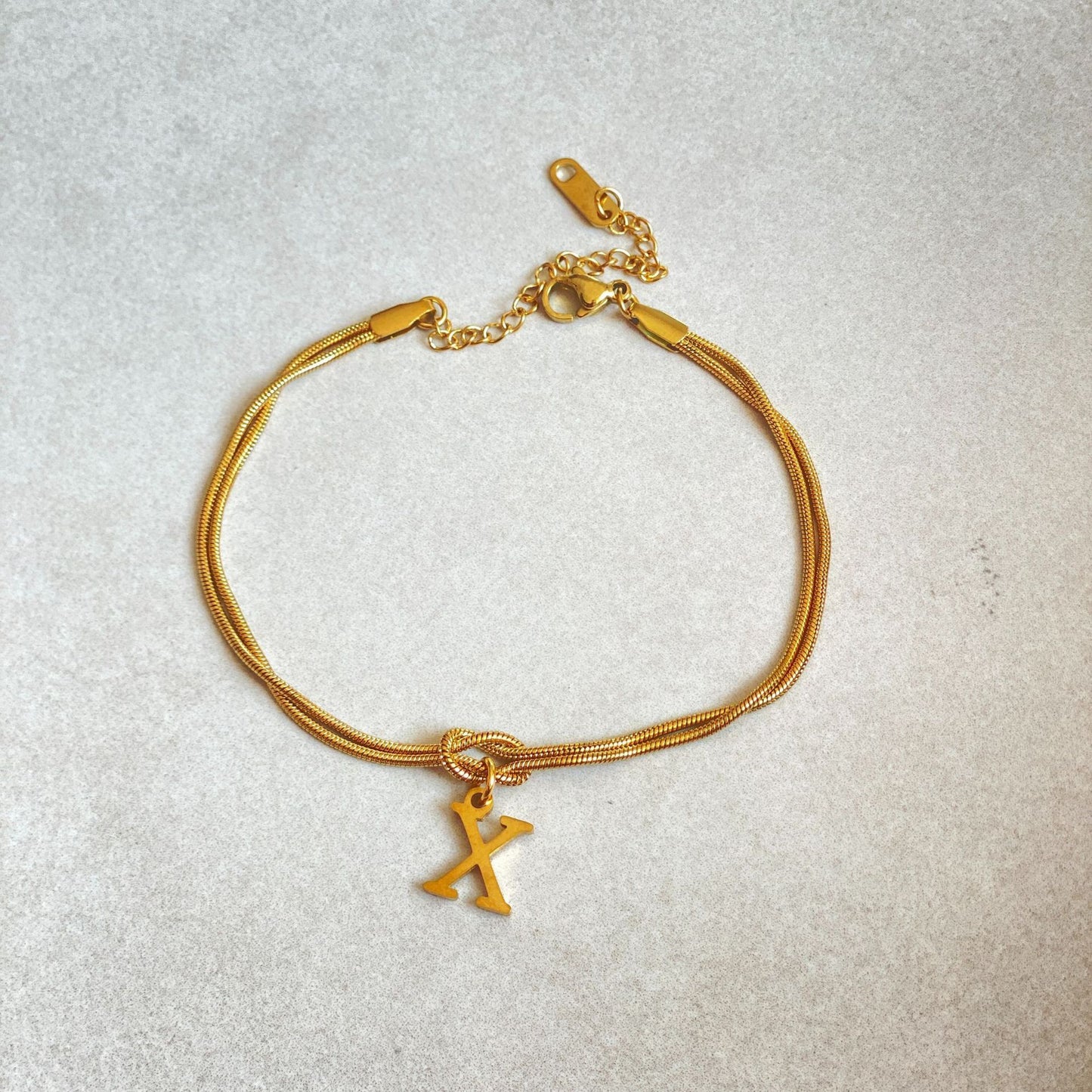 Flag Village New Letter A-Z Love Knot Bracelets For Women Couple Gold Color Dainty Snake Chain Charm Bracelet Stainless Steel Jewelry Gift Valentine's Day Gifts