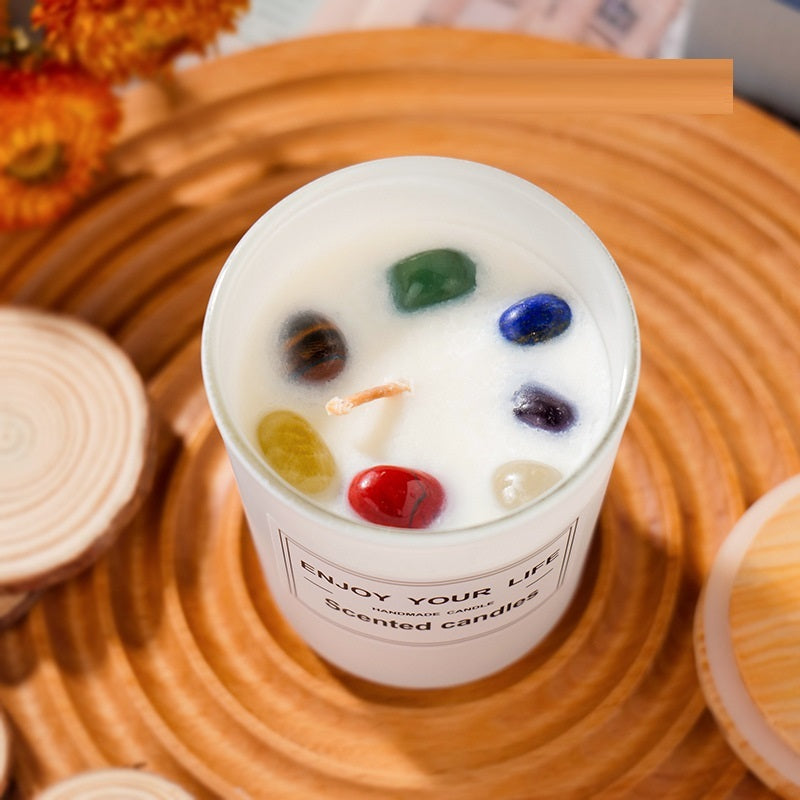 Flag Village Natural Crystal Stone Aromatherapy Candle Soy Wax Smokeless Candles Gift Box Christmas Hand Gift