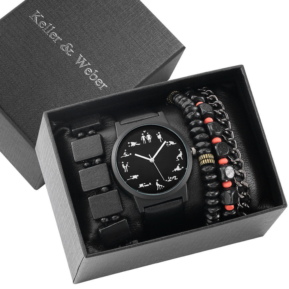 Flag Village Men's Gift Box Set Watch Fashion Watch Bracelet Set Quartz
