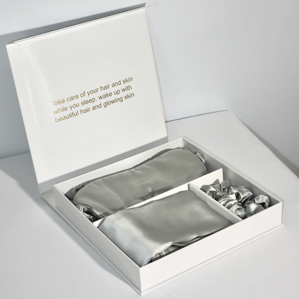 Flag Village Bright Version Silk Pillowcase Eye Mask Hair Ring Three-piece Set 22 M Gift Box Set