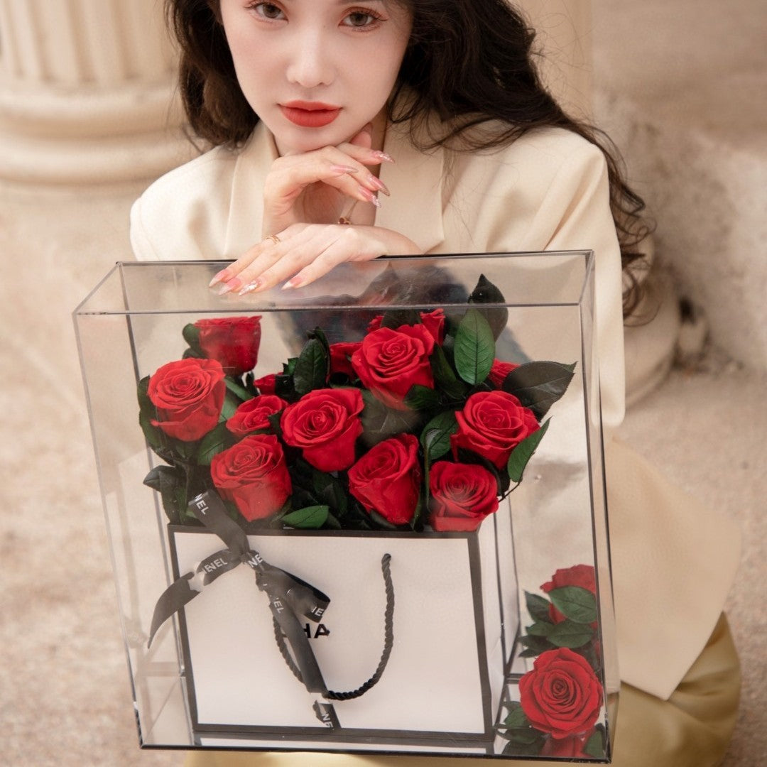 Flag Village Valentine's Day Rose Eternal Flower Acrylic Gift Box