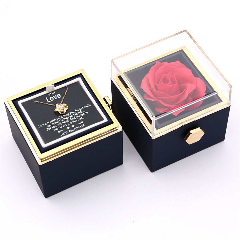 Flag Village Rotating Soap Rose Jewelry Packing Box Necklace Gift Set