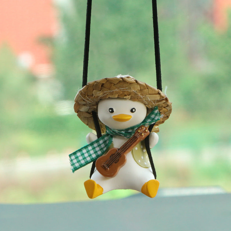 Flag Village Car Pendant Cute Anime Little Duck Swing Auto Rearview Mirror Hanging Ornaments Interior Decoraction Accessories For Girls Gifts