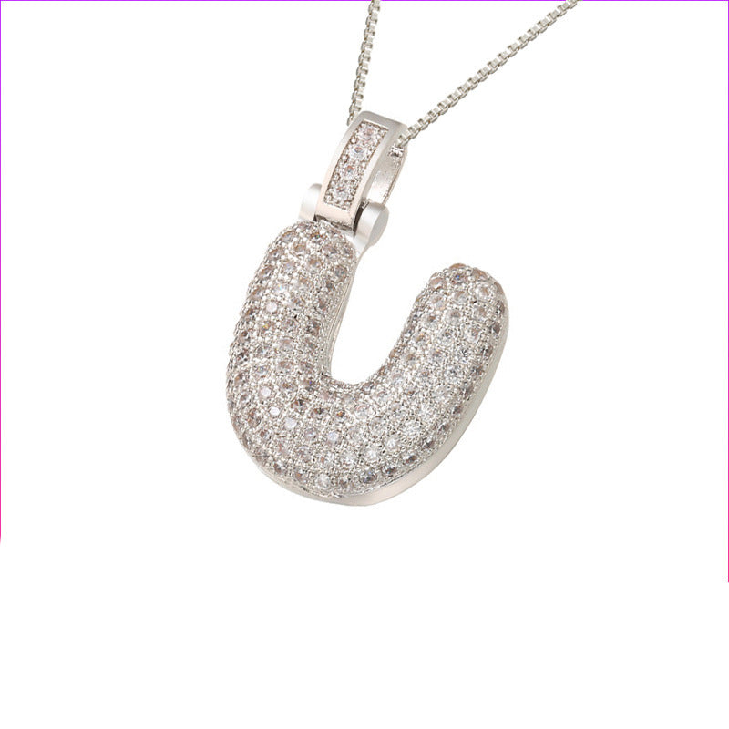 Flag Village Clavicle Chain Copper Micro Inlaid Zircon 26 Letter Pendant Necklace For Women's Birthday Jewelry Gifts