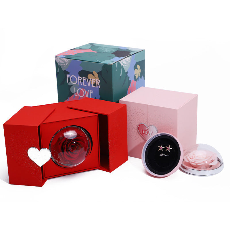 Flag Village Creative Eternal Rose Box Eternal Soap Flower Jewelry Box Ring Necklace Storage Case Valentines Surprise Gift