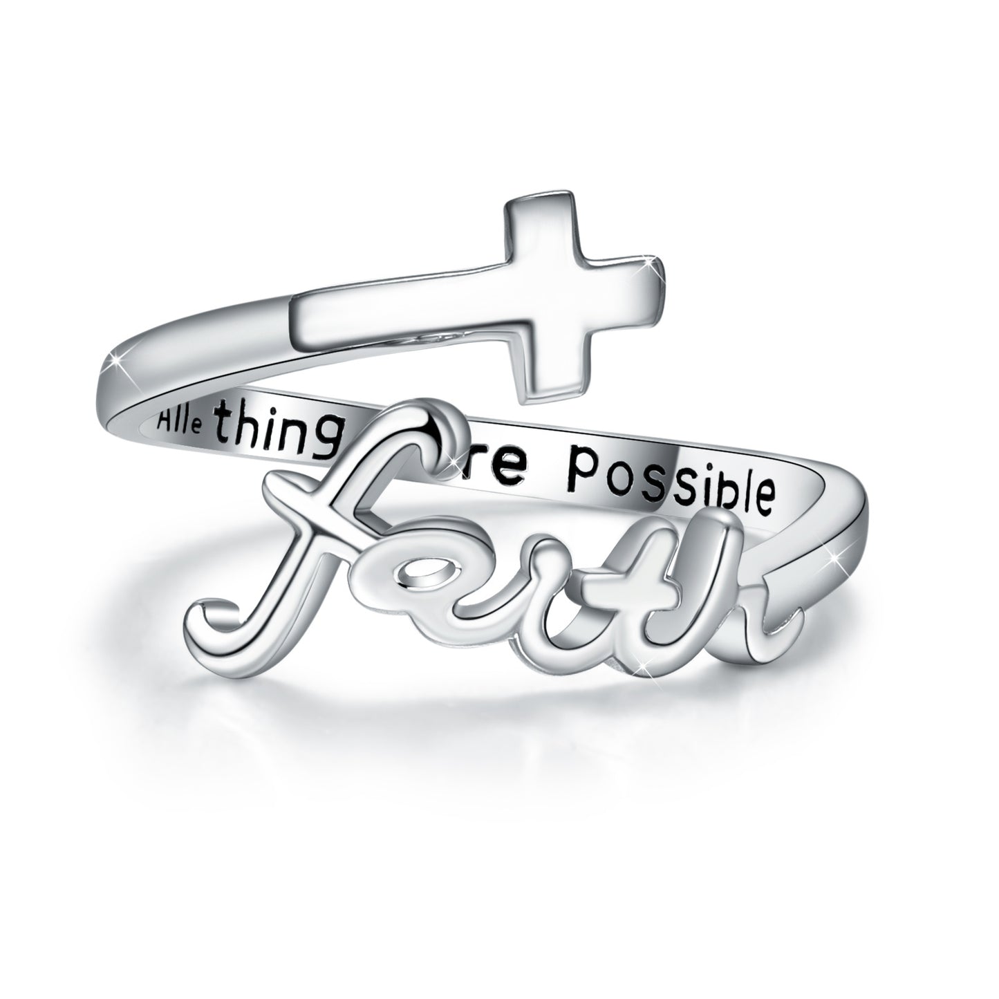 Flag Village Cross Rings 925 Sterling Silver Faith Adjustable Rings Open Rings Cross Ring Jewellery For Mother Women Men Women Gifts