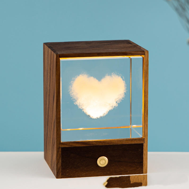 Flag Village Wooden Box Square Crystal Ball Elk Cloud Night Light Christmas Birthday Gift