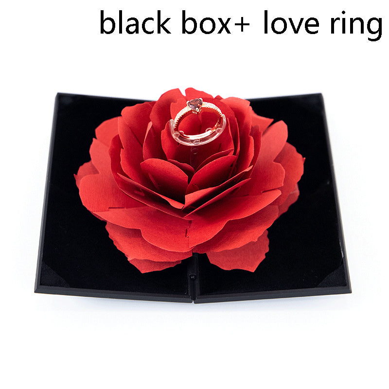 Flag Village 3D Love Box Heart-shaped Rose Flower Rotating Ring Box Valentines Day Gift