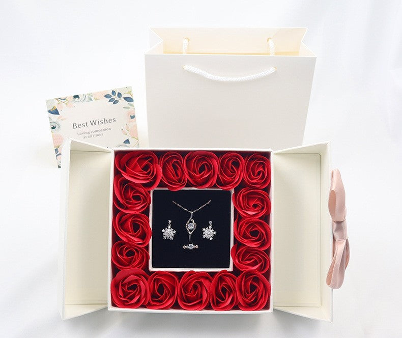 Flag Village Rose Box Double Door Jewelry Box Valentine's Day Bow Gift Box Necklace Locket