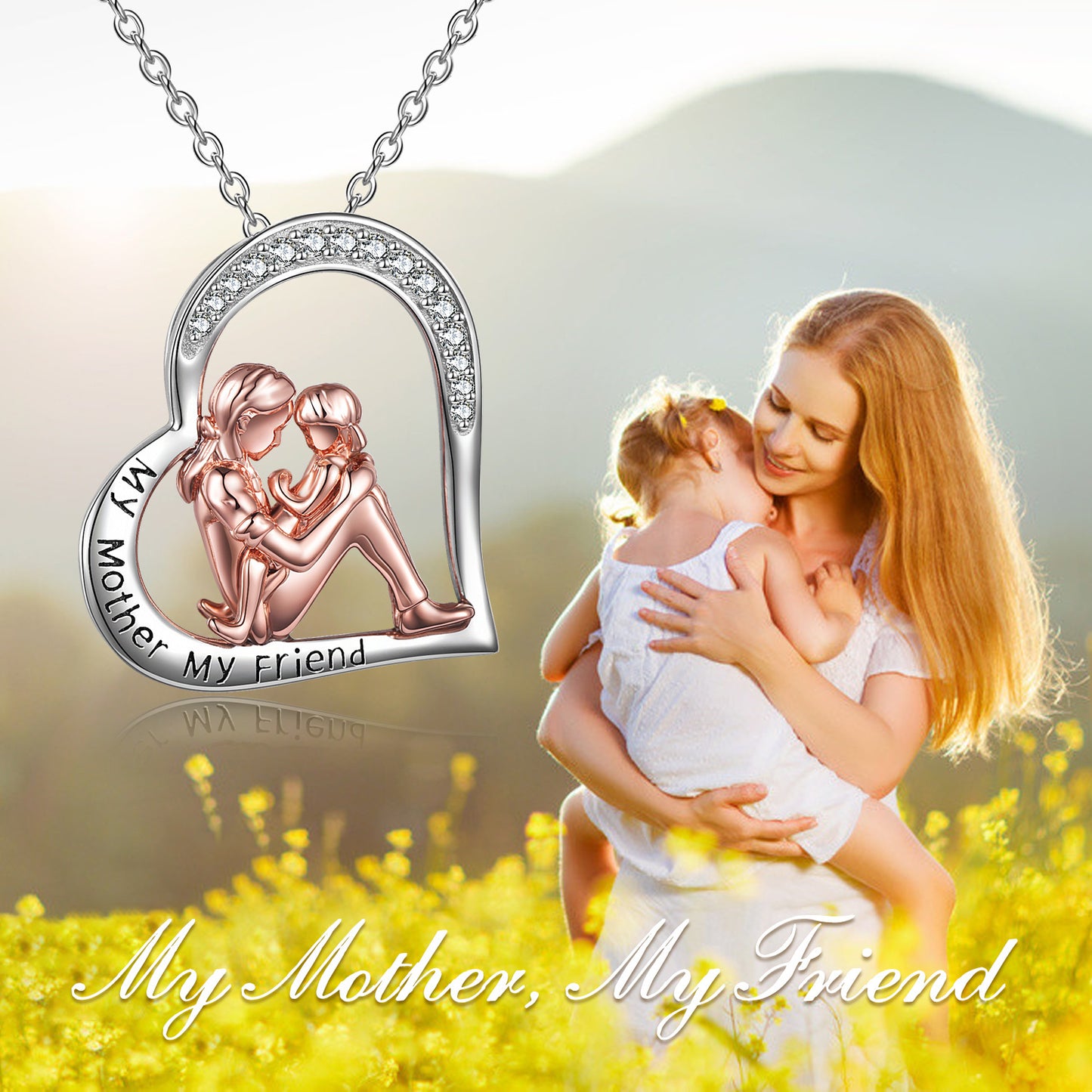 Flag Village Mother Daughter Necklace 925 Sterling Silver Engraved My Mother My Friend Jewelry Mothers Day Birthday Gifts for Mom from Daughter