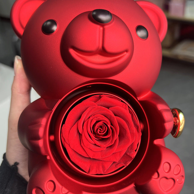Flag Village Rotating Bear Gift Box Rose Jewelry Box