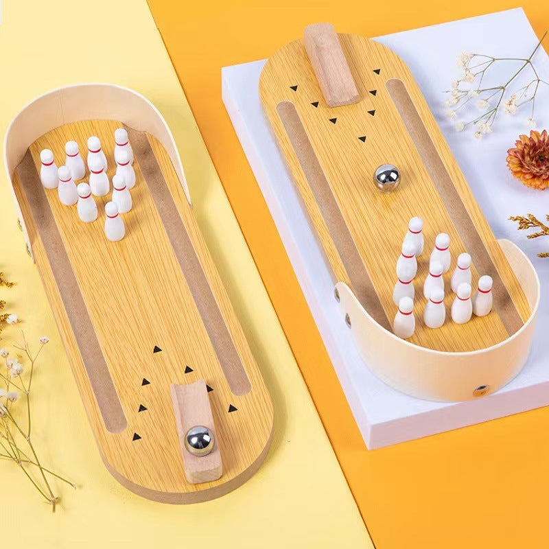 Flag Village Table Top Mini Bowling Game Set-Tabletop Wooden Board Mini Arcade Desktop Tiny Bowling Shooting Alley Office Desk Stress Relief Gadgets Small Finger Toys Gag Gifts For MenWomen Kids Teens Boys