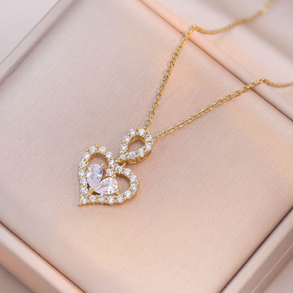 Flag Village Exquisite Luxury Rhinestone Crystal Heart Pendants Necklaces For Women Party Jewelry Gifts Fashion Jewelry