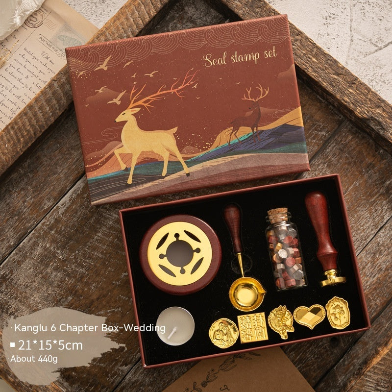 Flag Village Sealing Wax Seal Set Retro Elk Gift Box Wooden Handle