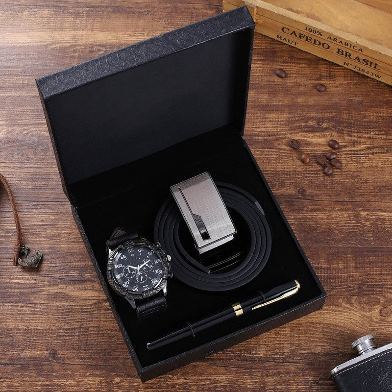 Flag Village Business Belt Wallet Wrist Watch Pen Gift Box Set For Men