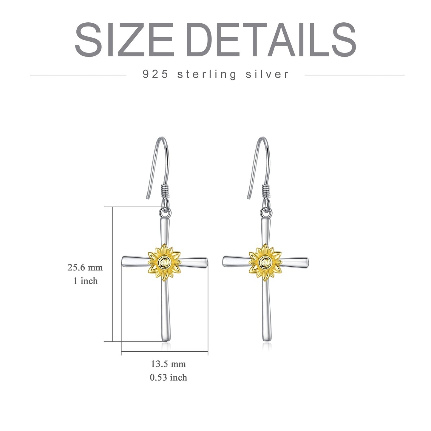 Flag Village Sunflower Earrings Sterling Silver Cross Dangle Drop Hooks Earrings Sunflower Flower Jewelry Gifts for Women Teens Birthday
