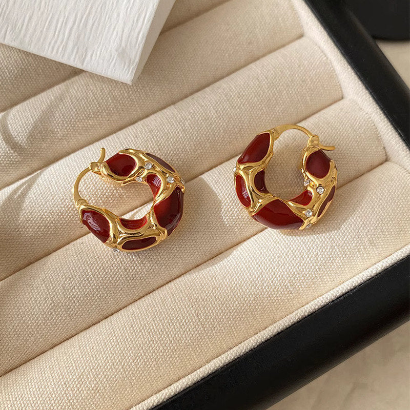 Flag Village Fashion Jewelry New Trendy Enamel Color Metal Texture Small Hoop Earrings For Women Gold Plated Statement Ear Buckle Creative Jewelry Gifts