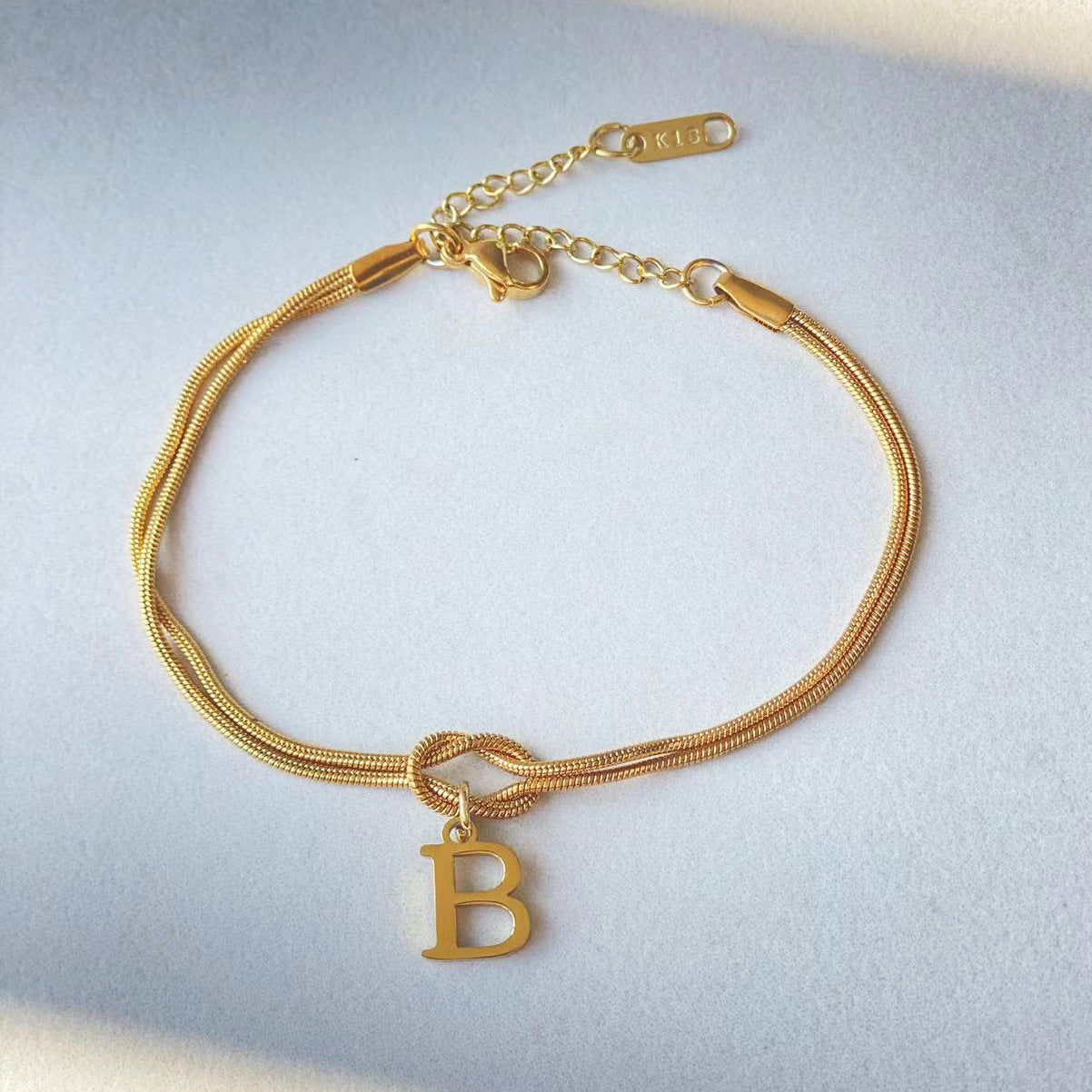 Flag Village New Letter A-Z Love Knot Bracelets For Women Couple Gold Color Dainty Snake Chain Charm Bracelet Stainless Steel Jewelry Gift Valentine's Day Gifts