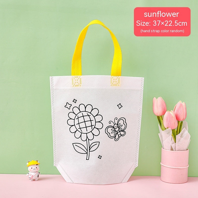 Flag Village Children's Handmade DIY Painting Doodle Bag Kindergarten Gifts Cartoon Non-woven Painting Color Filling Woven Handbag