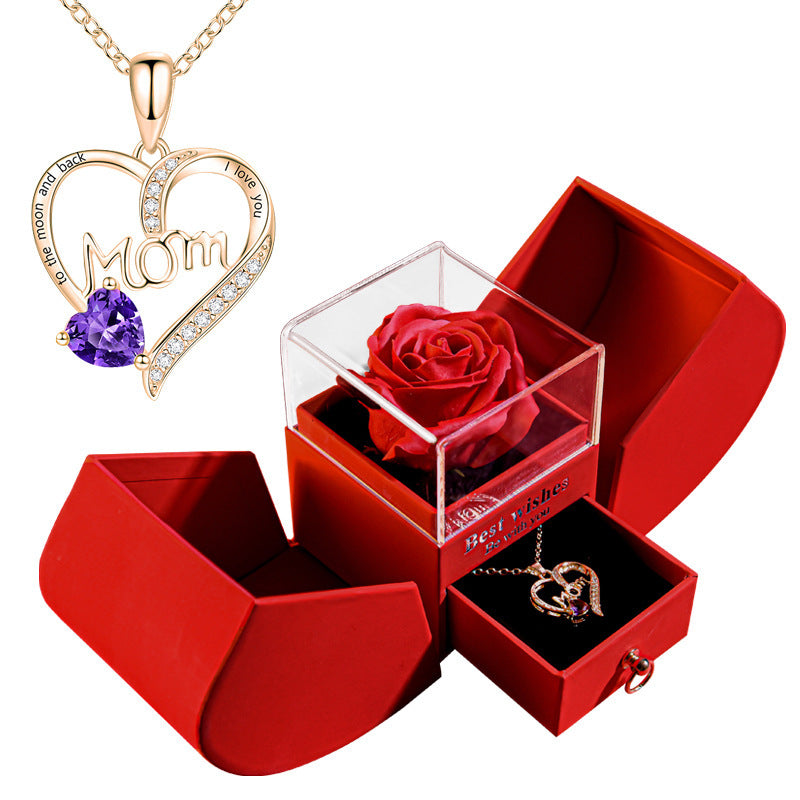 Flag Village Eternal Rose Apple Gift Box Women Necklace Valentine's Day Wedding Jewelry