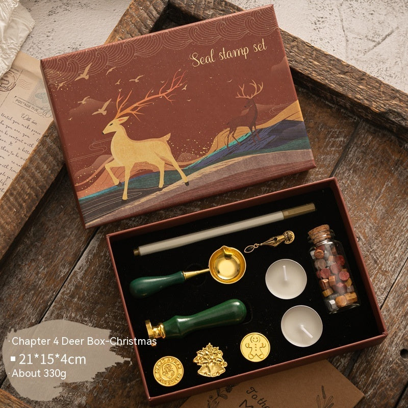 Flag Village Sealing Wax Seal Set Retro Elk Gift Box Wooden Handle