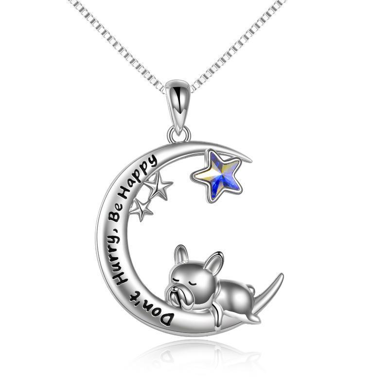 Flag Village Sterling Silver French Bulldog Moon Pendant Necklace Jewellery Gifts for Women Girls