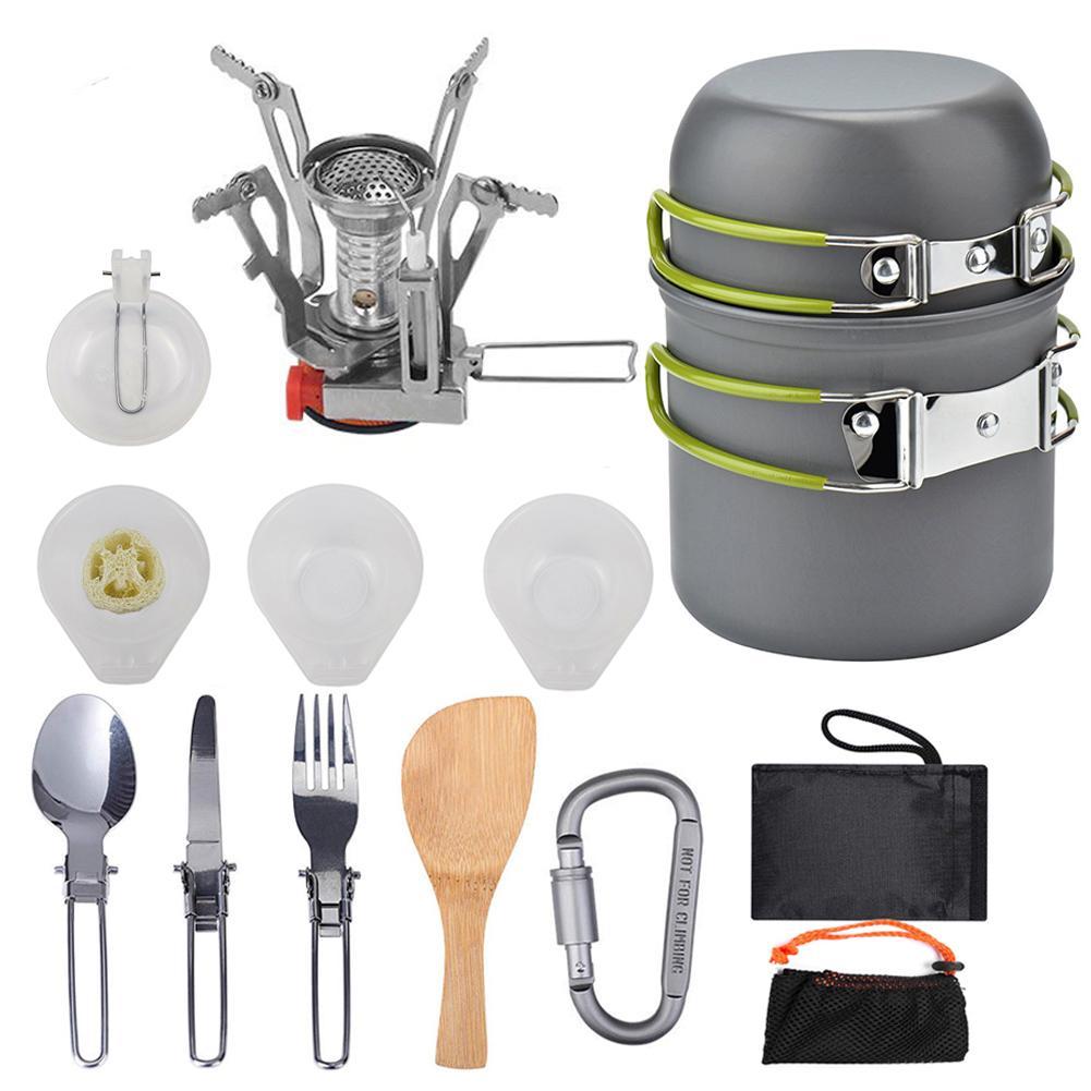 Flag Village Camping Cookware Kit Outdoor Cooking Set Aluminum Equipment Outdoor Pot Travel Tableware Kitchen Hiking Picnic BBQ