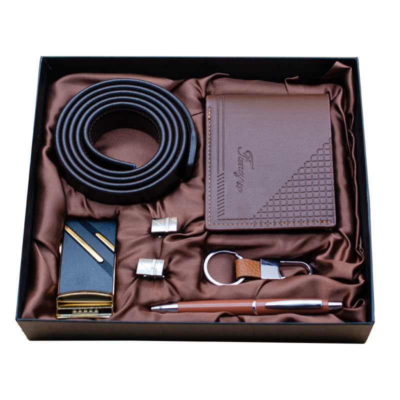 Flag Village Practical Men's Tiandigai Gift Set Belt Wallet Keychain Pen 4-Piece Gift Box