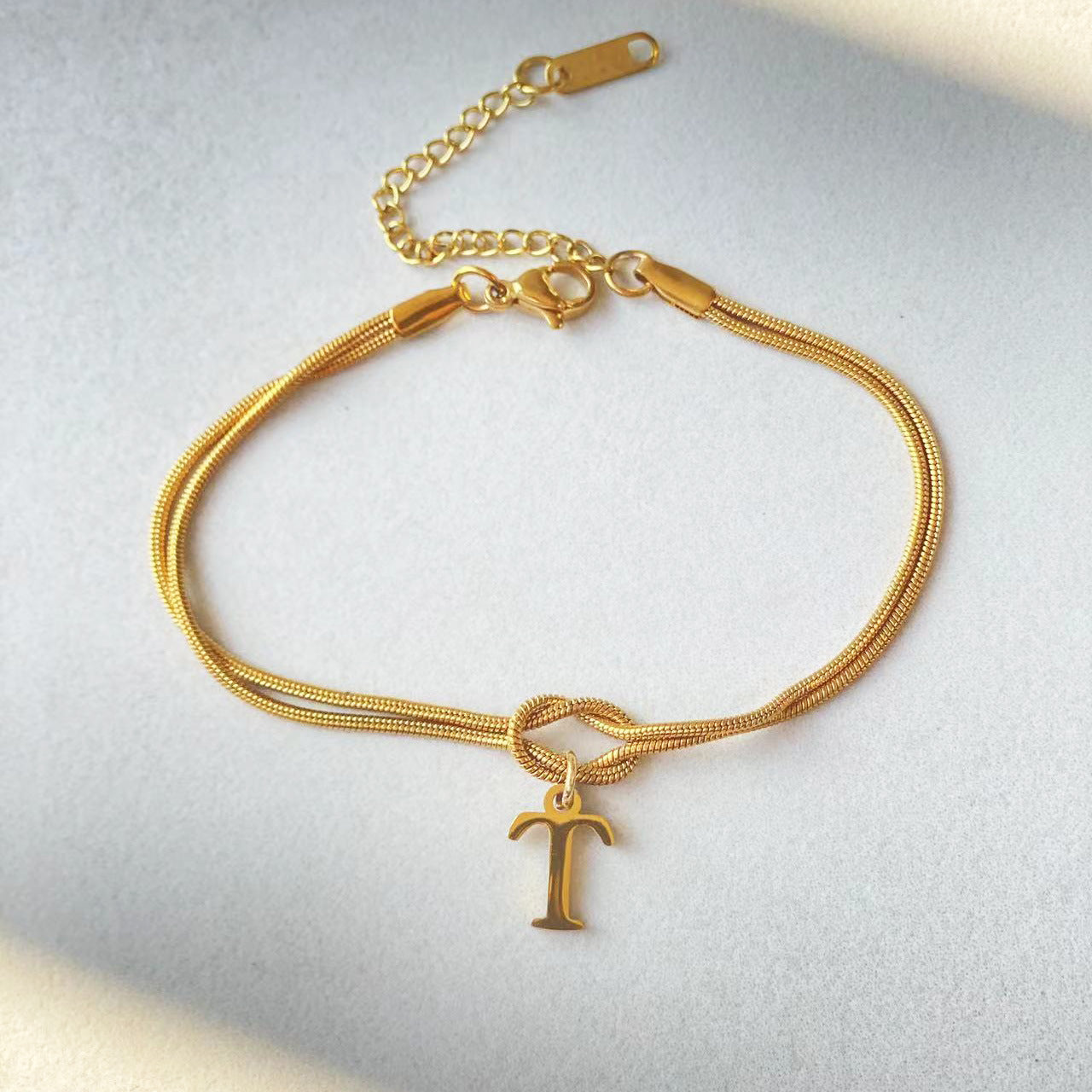 Flag Village New Letter A-Z Love Knot Bracelets For Women Couple Gold Color Dainty Snake Chain Charm Bracelet Stainless Steel Jewelry Gift Valentine's Day Gifts