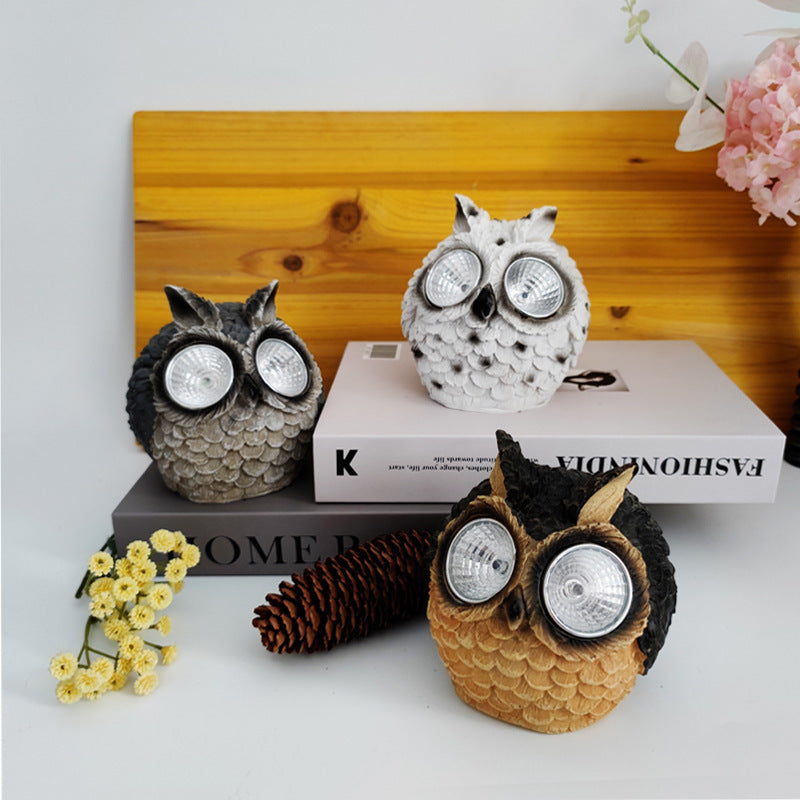 Flag Village Solar Resin Owl Decorative Products LED Lights Creative Outdoor Courtyard Decoration Gifts