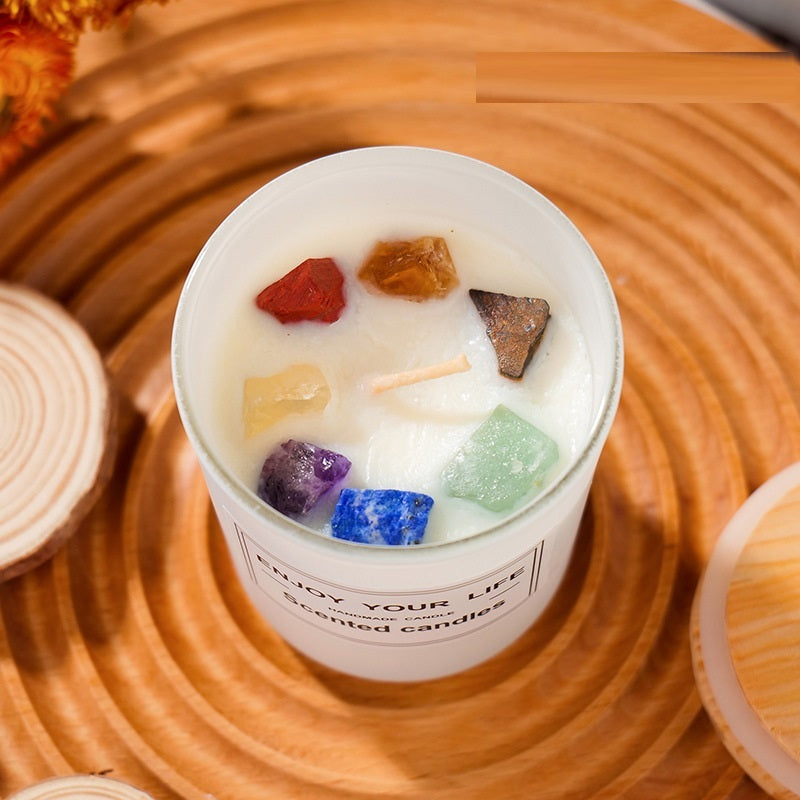 Flag Village Natural Crystal Stone Aromatherapy Candle Soy Wax Smokeless Candles Gift Box Christmas Hand Gift