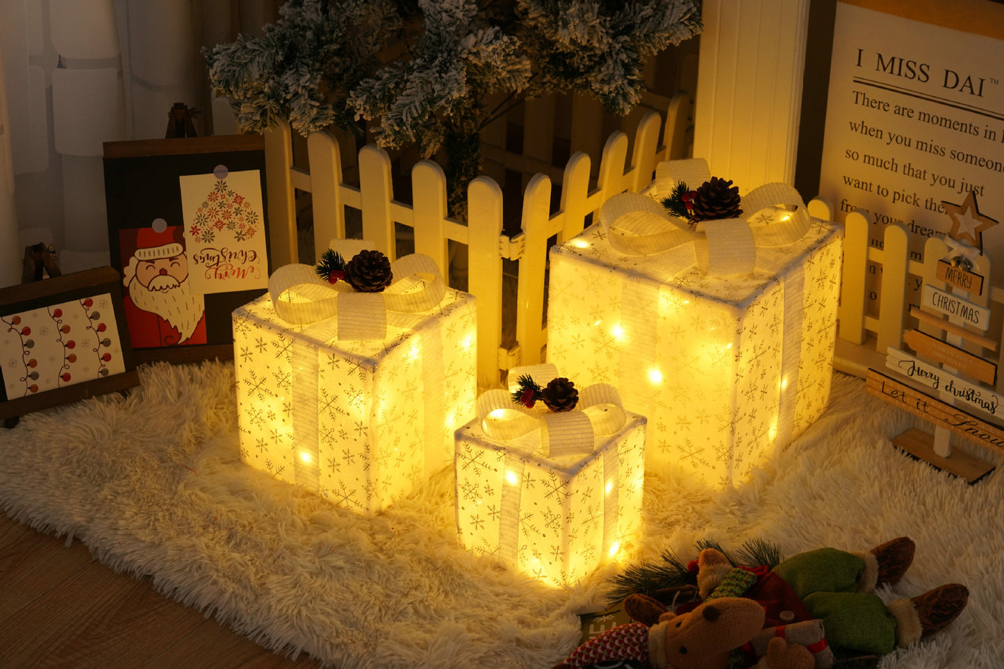 Flag Village Remote Control Christmas Gift Box Lights Christmas Three-piece Decoration