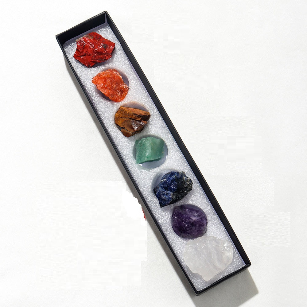Flag Village Natural Raw Stone Ore Seven Color Gem Gift Box Set